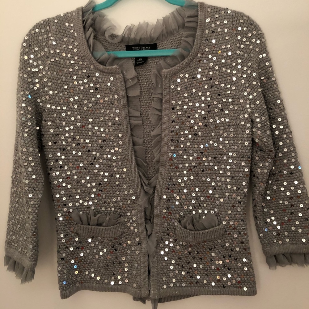 White House Black Market silver sequence sweater